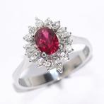 Ring - 14 karaat Witgoud - 1.28ct. tw. Robijn - Diamant -, Handtassen en Accessoires, Ringen, Nieuw