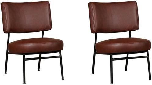 Set van 2 Leren ronde fauteuils - Echt leer, Modern,, Huis en Inrichting, Fauteuils, 50 tot 75 cm, 75 tot 100 cm, Nieuw, Leer