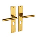 Ferro geveerd op schild cilindergat 55mm mat messing - de..., Ophalen of Verzenden, Nieuw, IJzer, Klink of Kruk