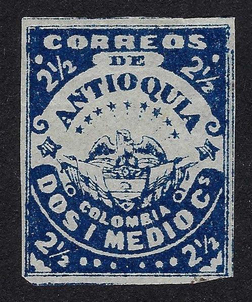 Colombie 1875/76 - Armoiries dAntioquia 2-1/2c Bleu sur, Postzegels en Munten, Postzegels | Amerika