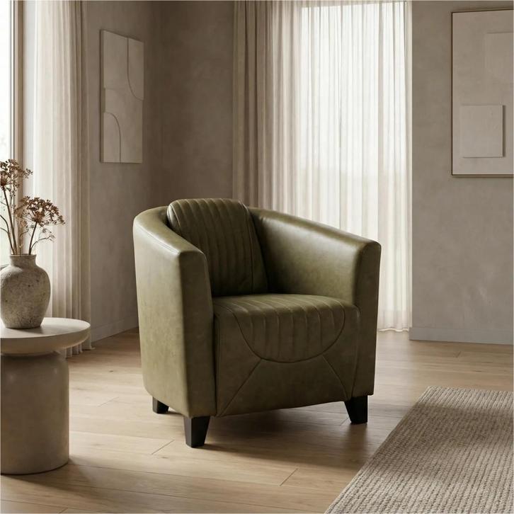 Leren fauteuil Press Special - Vintage Olive (olijf/groen), Huis en Inrichting, Fauteuils, 50 tot 75 cm, 75 tot 100 cm, Nieuw