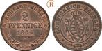 2 Pfennig 1864 B Sachsen: Johann, 1854-1873:, Postzegels en Munten, Verzenden, België
