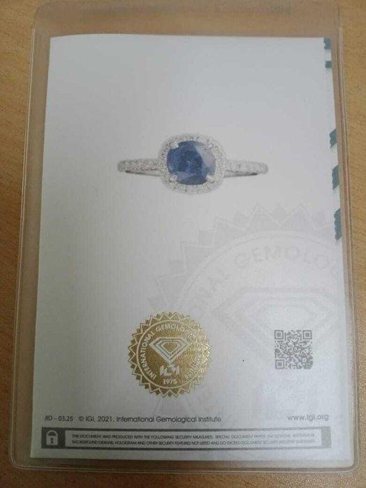 Verlovingsring - 14 karaat Witgoud - 1.57ct. tw. Saffier -, Handtassen en Accessoires, Antieke sieraden