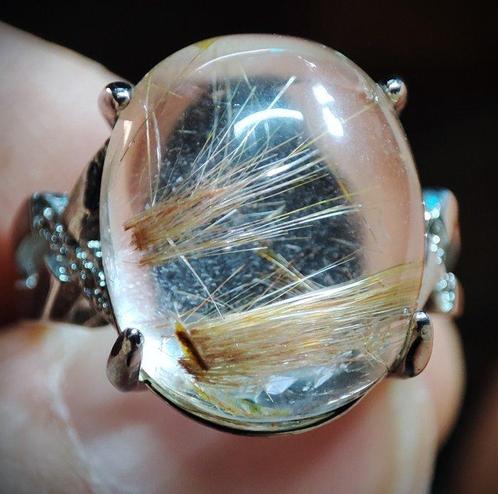 Prachtige zeldzame natuurlijke goudkleurige rutilated kwarts, Verzamelen, Mineralen en Fossielen