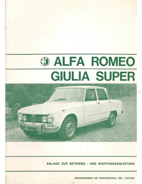 1971 ALFA ROMEO GIULIA SUPER BIJLAGE INSTRUCTIEBOEKJE DUITS, Autos : Divers, Modes d'emploi & Notices d'utilisation