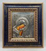 Icoon - De Biddende Maagd - Hout, Verzilverd - 39 x 44 cm, Antiek en Kunst