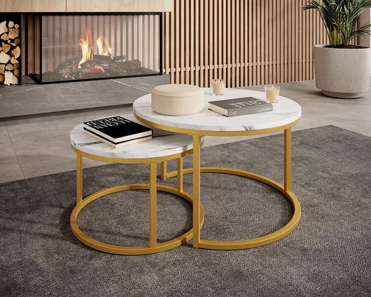 Meubella | salontafel wit set van 2 marmer, Huis en Inrichting, Tafels | Salontafels, Nieuw, 50 tot 100 cm, Minder dan 50 cm, Verzenden