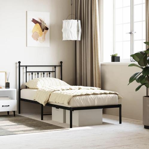 vidaXL Cadre de lit métal avec tête de lit noir 90x200, Maison & Meubles, Chambre à coucher | Lits, Neuf, Envoi