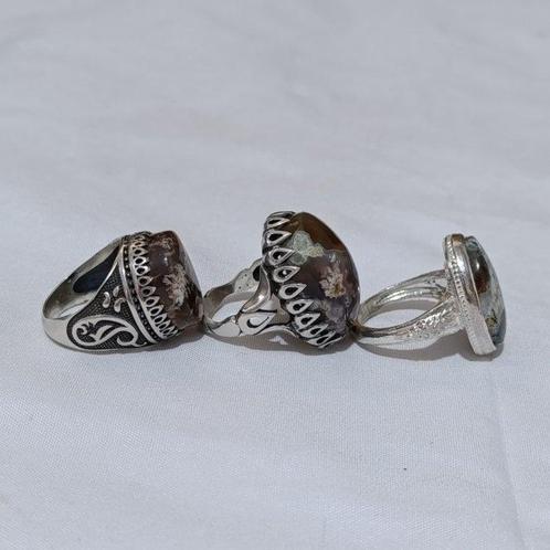 Argent, Rares Anneaux en Agate Moss et artisanat -, Antiek en Kunst, Kunst | Niet-Westerse kunst