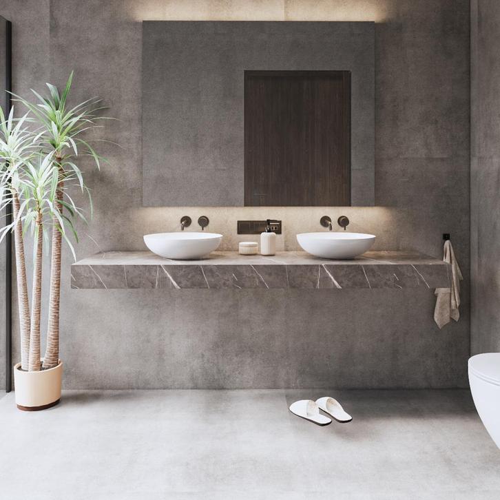 Wastafelblad Gliss Design Topdek 160x46 cm Marmer Grey Incl., Doe-het-zelf en Bouw, Sanitair, Bad, Nieuw, Ophalen of Verzenden