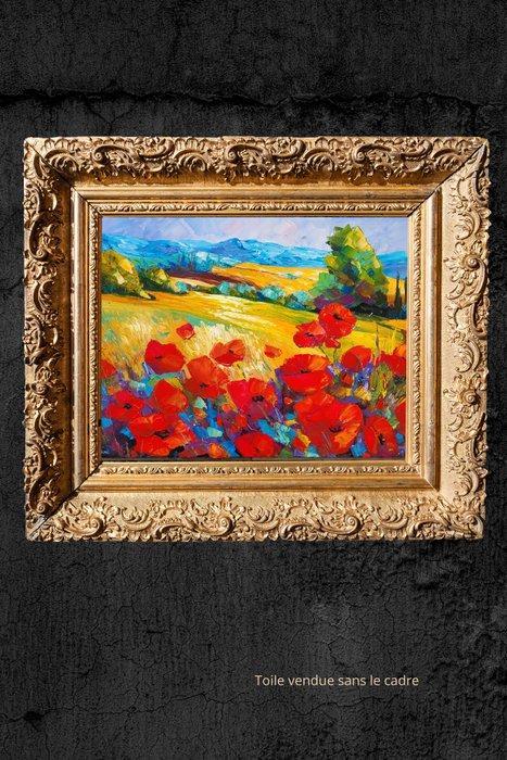 NOLAC - Tableau de NOLAC - Grand Format Champ de Coquelicots, Antiquités & Art, Art | Peinture | Moderne