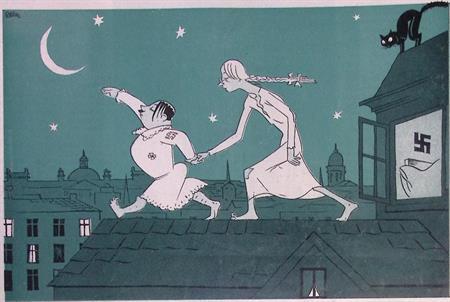 Slaapwandelende Hitler op spotprent (lijst optie, Lithos), Antiek en Kunst, Kunst | Litho's en Zeefdrukken, Verzenden