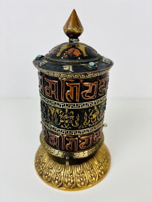 Gebedsmolen of gebedswiel - Brons, Papier - Second half 20th, Antiek en Kunst, Antiek | Boeken en Manuscripten