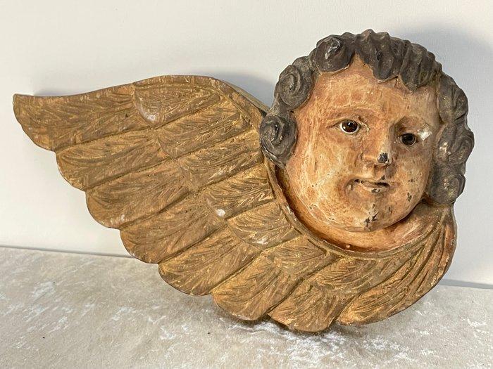 Prachtige Oude Houten Handgesneden Engel - 34 cm - Hout -, Antiek en Kunst, Kunst | Niet-Westerse kunst