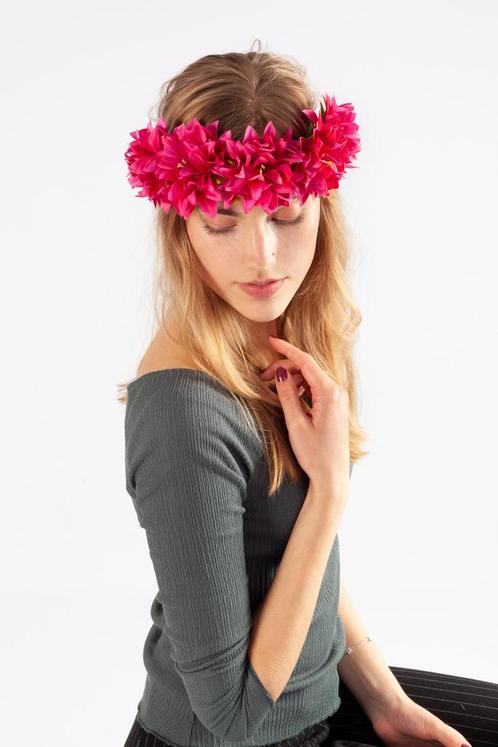 Bloemenkrans Haar Dahlia Roze Fuchsia Bloemen Haarband Hawai, Kleding | Dames, Carnavalskleding en Feestkleding, Nieuw, Ophalen of Verzenden