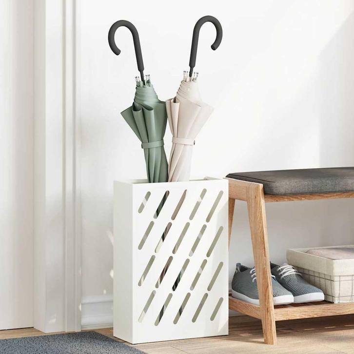 vidaXL Opslaghaak & Rek met opslag Wit 28 x 12 x 41 cm Staal, Huis en Inrichting, Woonaccessoires | Paraplubakken, Nieuw, Verzenden