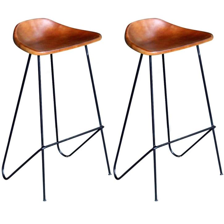vidaXL Barstoelen 2 st echt leer zwart en bruin, Huis en Inrichting, Barkrukken, Nieuw, Verzenden