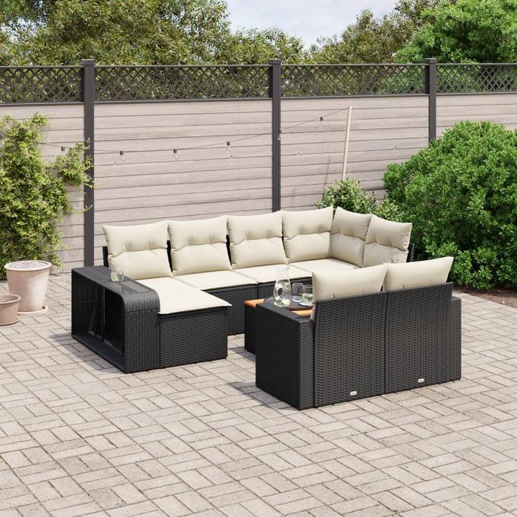 vidaXL 11-delige Loungeset met kussens poly rattan zwart, Tuin en Terras, Tuinsets en Loungesets, Nieuw, Verzenden