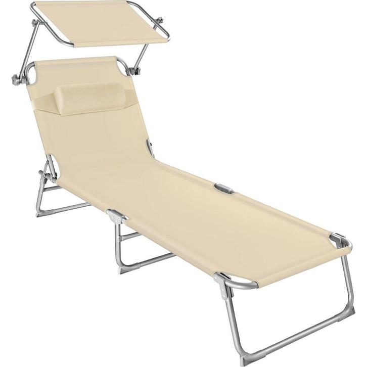 tectake Ligbed 4-niveaus met hoofdkussen - beige, Tuin en Terras, Tuinsets en Loungesets, Verzenden