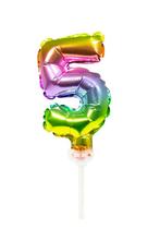 Folie Ballon Cijfer 5 Regenboog 13cm met Stokje, Verzenden