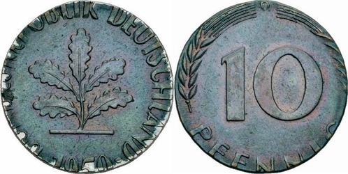 Duitsland Brd 10 Pfennig 1950 D auf 1 Pfennig Schroetling..., Timbres & Monnaies, Monnaies | Europe | Monnaies non-euro, Envoi