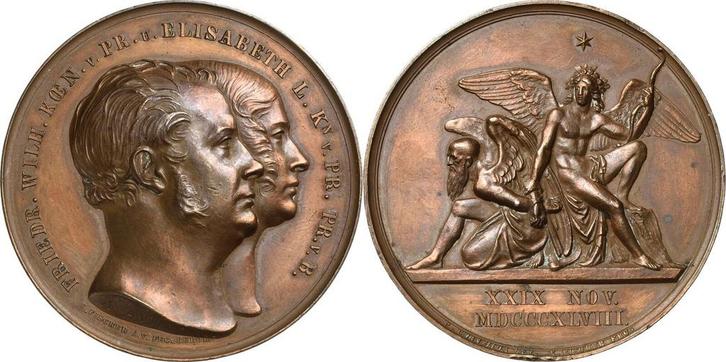 Brons medaille 1848 Brandenburg-Pruisen Friedrich Wilhelm..., Postzegels en Munten, Munten | Europa | Niet-Euromunten, België