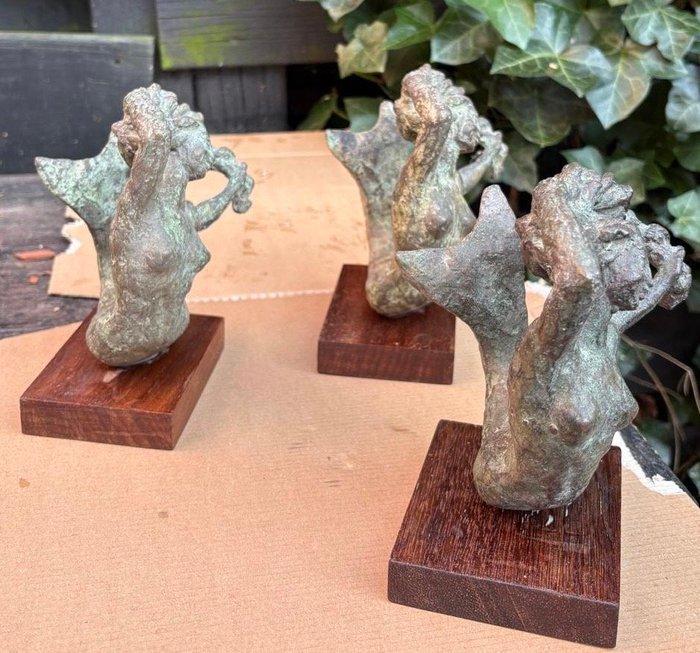 Beeldje - 3 mermaids in bronze (3) - Gepatineerd brons, Antiquités & Art, Curiosités & Brocante