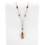 18 Krt. Witgouden ketting met vaste hanger; onyx, bloedko..., Handtassen en Accessoires, Kettingen, Gebruikt, Overige kleuren