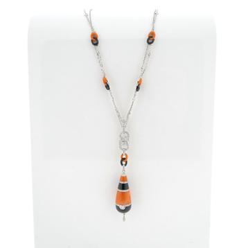 18 Krt. Witgouden ketting met vaste hanger; onyx, bloedko... beschikbaar voor biedingen