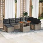 vidaXL Tuinbank Set 9 pcs Grijs Poly riet, poedercoated, Tuin en Terras, Verzenden, Nieuw