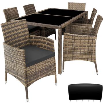 tectake Wicker zitgroep 6 + 1 met beschermhoes - natuur/donk, Verzenden