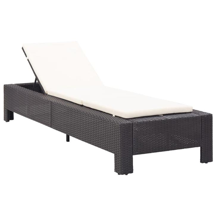 vidaXL Ligbed met kussen poly rattan zwart, Tuin en Terras, Ligbedden, Nieuw, Verzenden