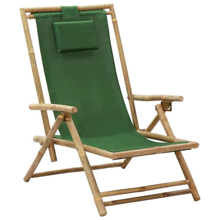 vidaXL Relaxstoel verstelbaar bamboe en stof groen, Tuin en Terras, Tuinstoelen, Nieuw, Verzenden