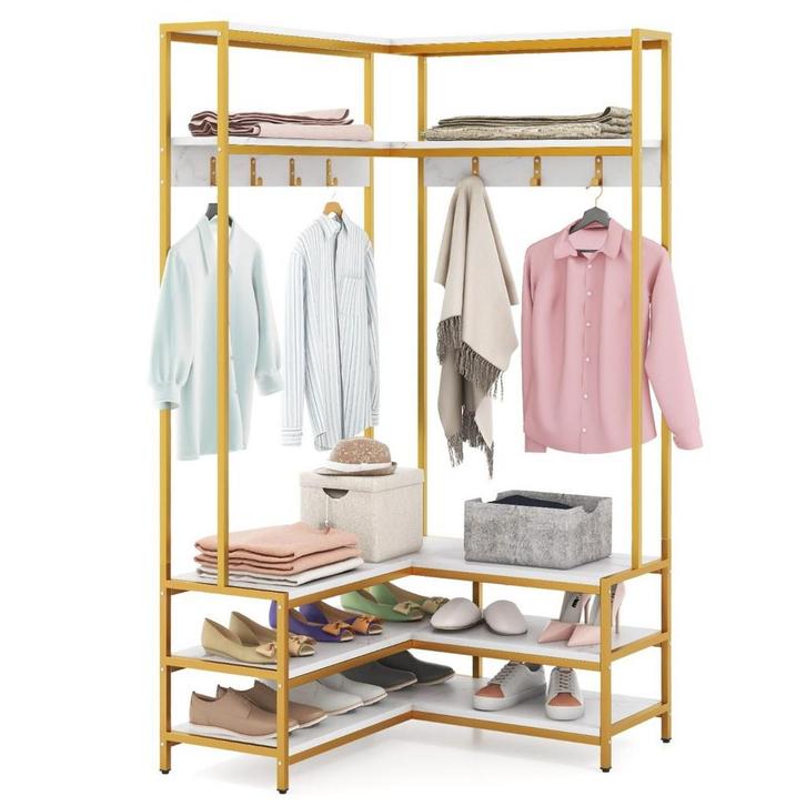 2dekans | Coast Hoekkledingrek 90x90x178 cm Wit/Goud – 7, Huis en Inrichting, Woonaccessoires | Kapstokken, Ophalen of Verzenden