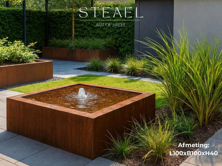 Cortenstaal watertafel - waterfontein - 100 x 100 x 40 cm, Jardin & Terrasse, Pièces d'eau & Fontaines, Envoi