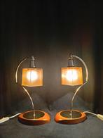 Lampe de table (2) - Cristal, Laiton, Bois