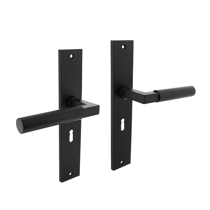 Zwarte deurklink Bau-Stil op schild met sleutelgat 56mm i..., Bricolage & Construction, Serrurerie de bâtiment & Dispositif de fermeture