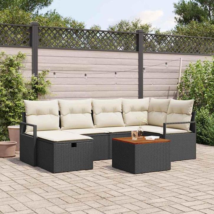 vidaXL Tuinbank Set met kussen met opslag 7 pcs Zwart Poly, Tuin en Terras, Tuinsets en Loungesets, Nieuw, Verzenden