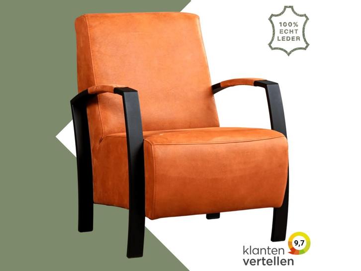 Leren fauteuil Glory - Kenia Rost (oranje), Huis en Inrichting, Fauteuils, 50 tot 75 cm, 75 tot 100 cm, Nieuw, Leer, Ophalen of Verzenden
