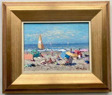 Niek van der Plas (1954) - Strandgezicht, Antiek en Kunst, Kunst | Schilderijen | Klassiek