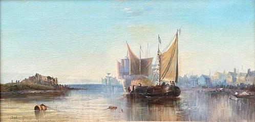 Arthur Joseph Meadows (1843-1907) - Ships of a French Coast, Antiek en Kunst, Kunst | Schilderijen | Klassiek