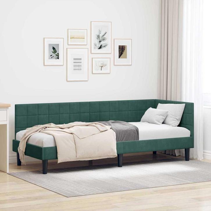 vidaXL Hoek Bed Frame met hoofdeinde Donkergroen 80 x 200 cm, Huis en Inrichting, Slaapkamer | Bedden, Nieuw, Verzenden