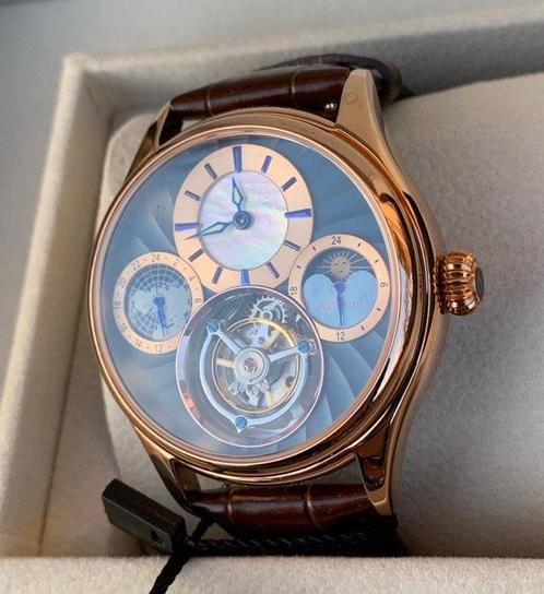 AESOP - Tourbillon 7017 Pearl dial GMT dual time zone 24h, Handtassen en Accessoires, Horloges | Heren
