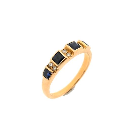 18 Krt. gouden rijring met saffier en diamant | 0,03 ct., Handtassen en Accessoires, Ringen, Dame, Met edelsteen, Overige kleuren