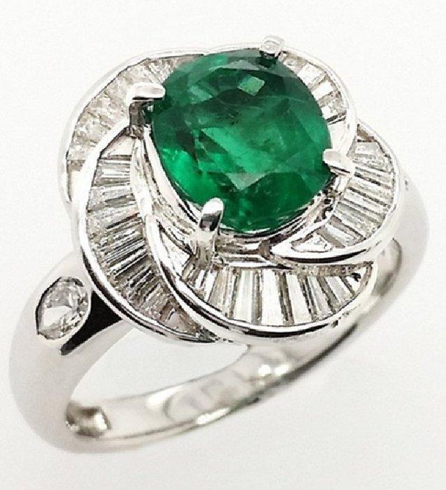 Ring Platina - 2.96ct. tw. Smaragd - Diamant - Smaragd, Bijoux, Sacs & Beauté, Bagues