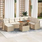 vidaXL Tuinbank Set met opslag 9 pcs Beige Poly rattan, Verzenden, Nieuw