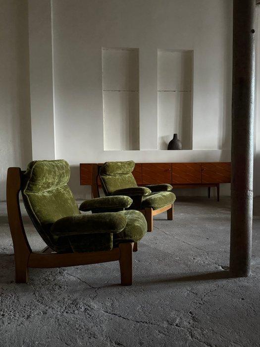 Chaise longue (2) - Bois, Velours, Antiek en Kunst, Antiek | Meubels | Stoelen en Sofa's