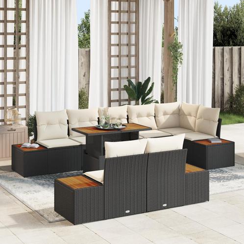 vidaXL 9-delige tuinset met kussens in zwart poly riet en, Tuin en Terras, Tuinsets en Loungesets, Nieuw, Verzenden