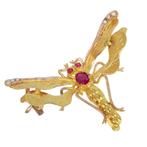 Broche - 18 karaat Geel goud -  0.26ct. tw. Robijn - Parel -