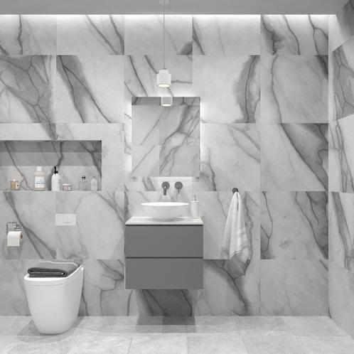 Badkamermeubelset Gliss Zeus 60 cm Beton Grijs Met Waskom, Doe-het-zelf en Bouw, Sanitair, Bad, Nieuw, Ophalen of Verzenden